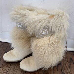 Vintage Tecnica Cream Genuine Goat Fur Boots Apres Ski Size 38 / 7.5